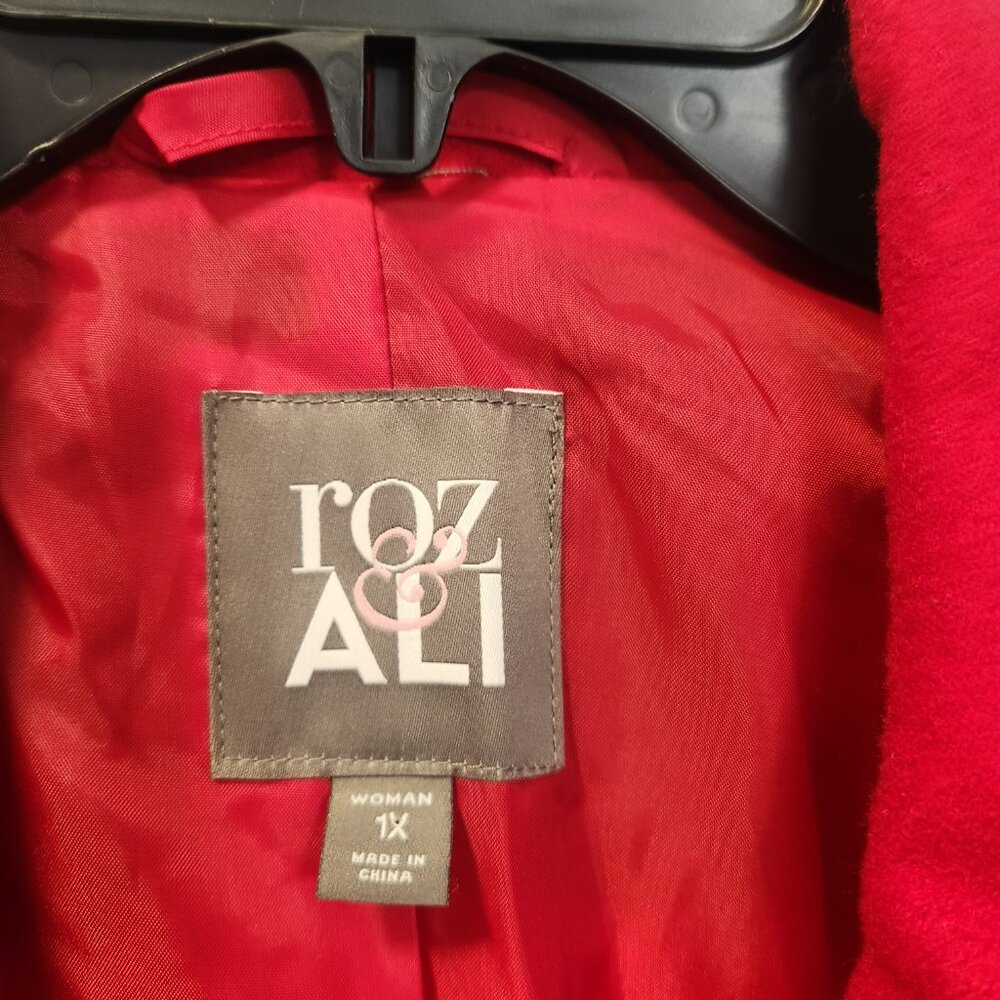 Roz & Ali Red Wool-Blend Coat Women’s 1X Classic Double-Breasted Preppy Casual - Picture 3 of 11
